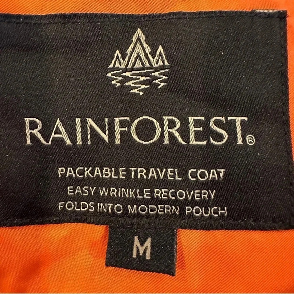 Rainforest Packable Travel Hooded Rain Coat Orange w/ Gold Accents size Medium - Picture 6 of 10